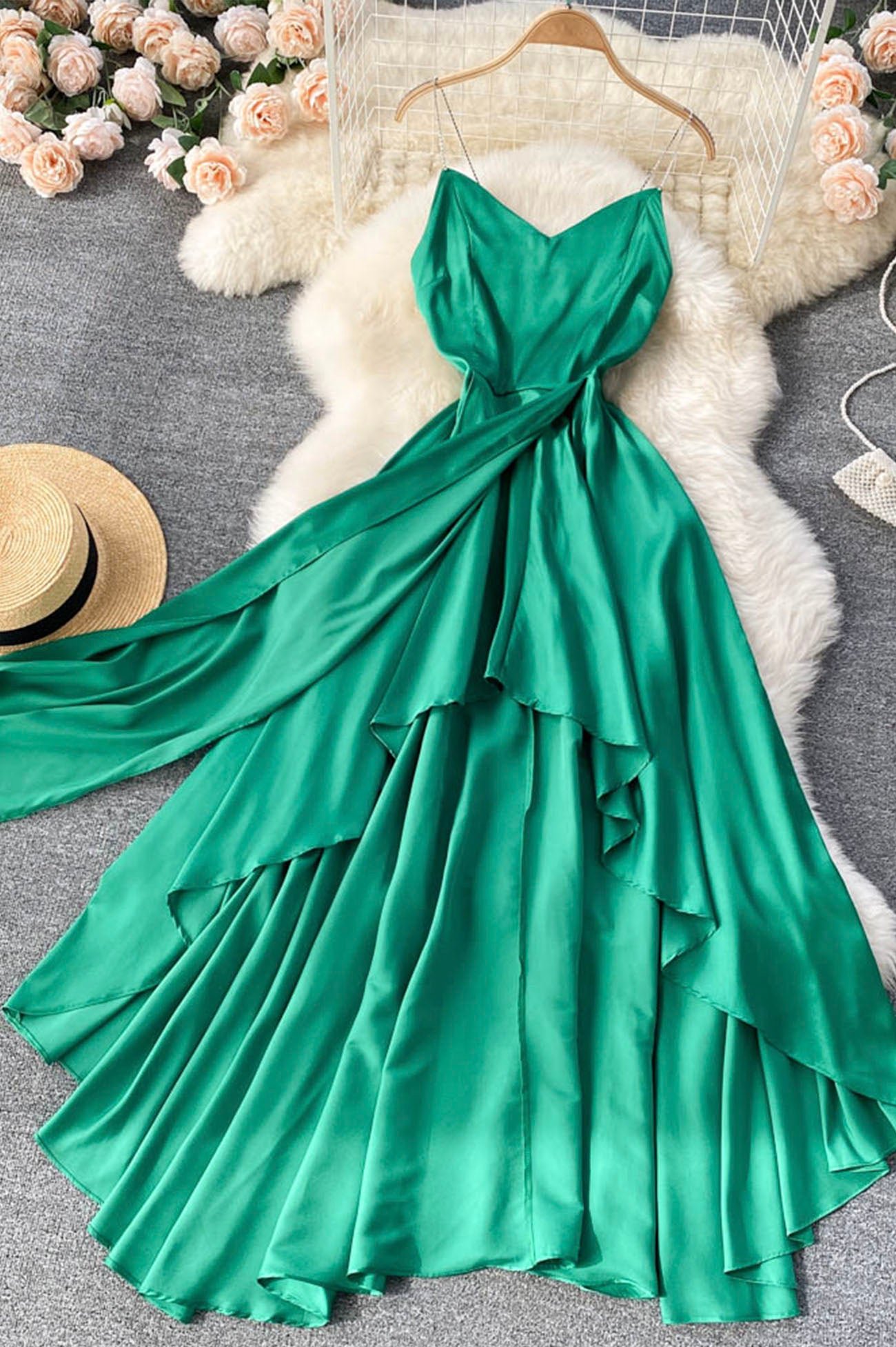 Cute A-Line Irregular Dresses, Green Fashion Dress - Image 8