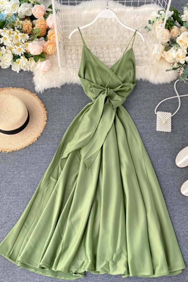 Simple V-Neck Satin Dresses, A-Line Fashion Dresses - Image 5