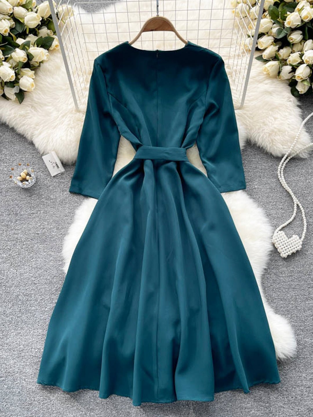 Cute V-Neck Long Sleeve Dress with Lace - Image 5