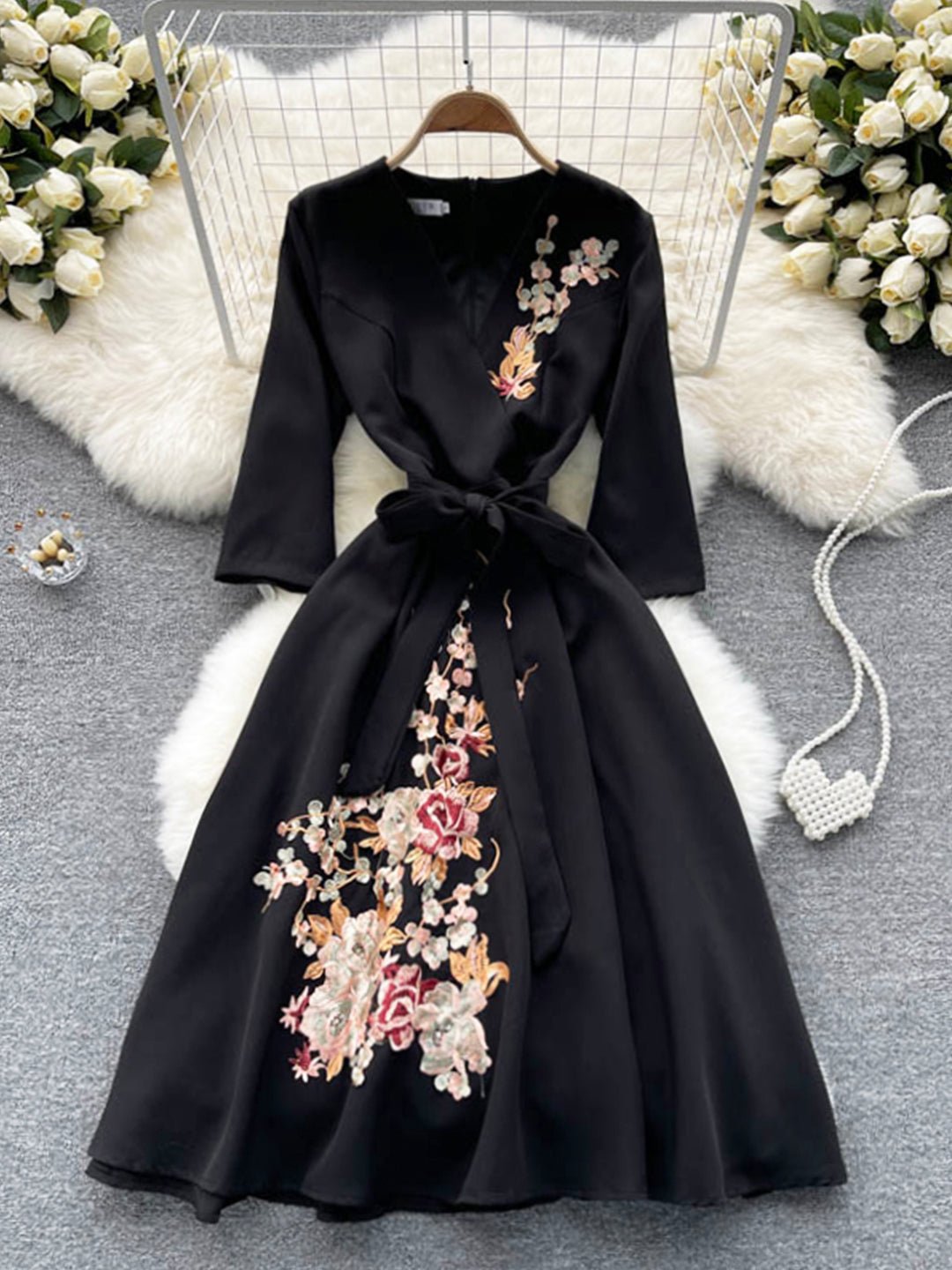 Cute V-Neck Long Sleeve Dress with Lace - Image 6