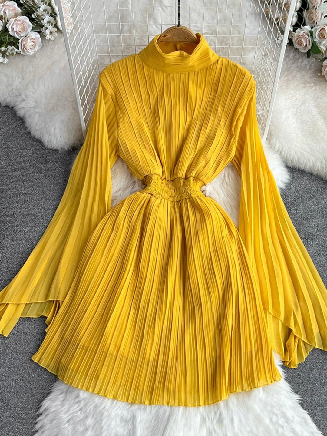 High Neck Chiffon Long Sleeve Fashion Dress - Image 7