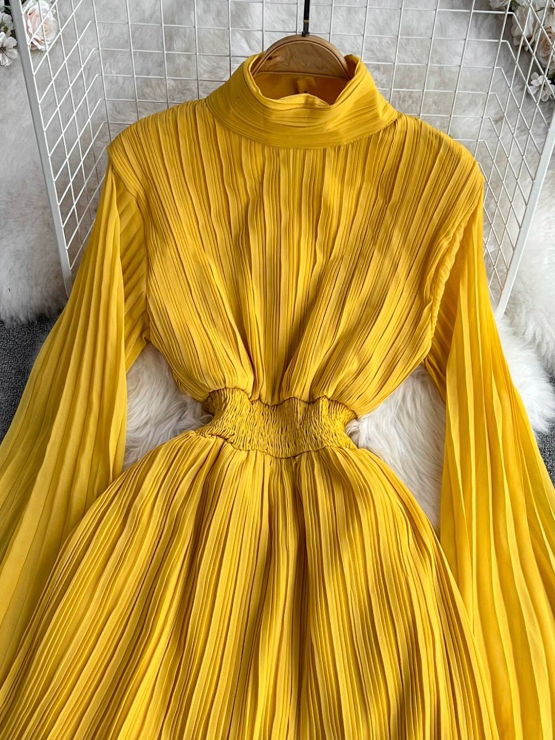 High Neck Chiffon Long Sleeve Fashion Dress - Image 8