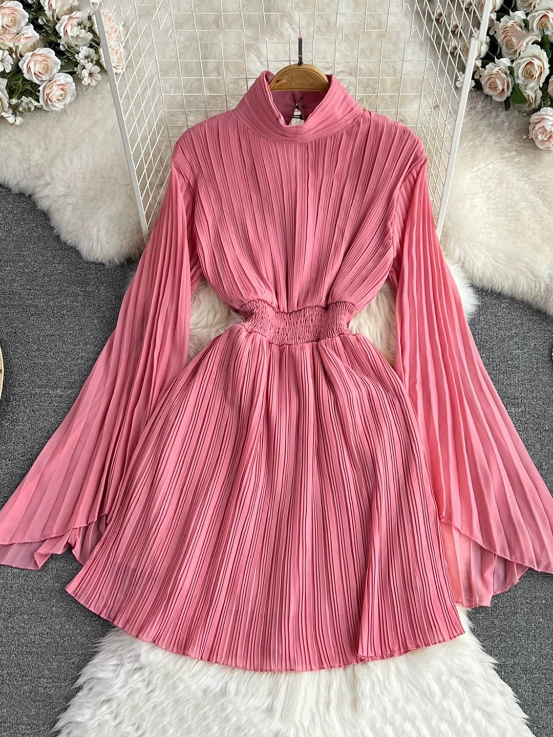 High Neck Chiffon Long Sleeve Fashion Dress - Image 6