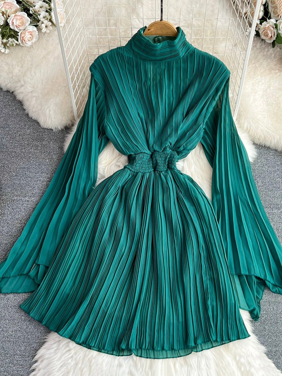 High Neck Chiffon Long Sleeve Fashion Dress - Image 9