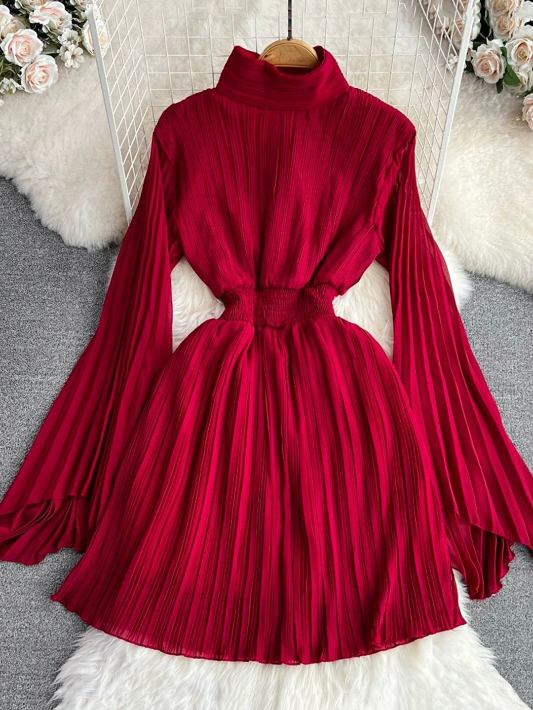 High Neck Chiffon Long Sleeve Fashion Dress - Image 10