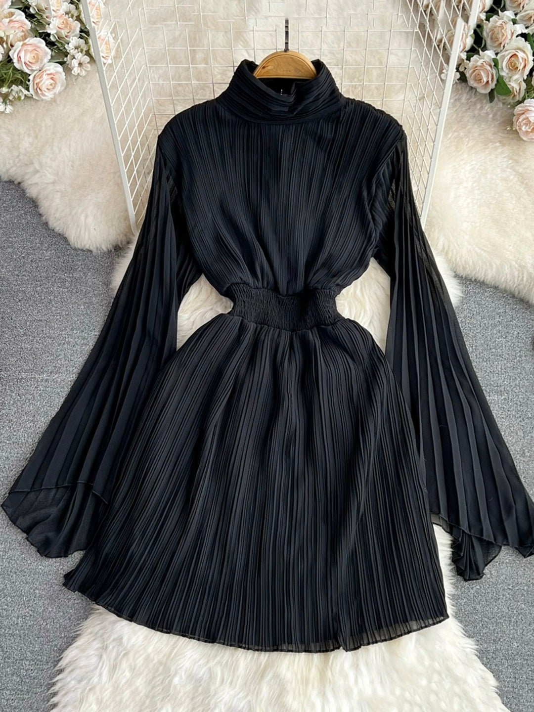 High Neck Chiffon Long Sleeve Fashion Dress - Image 11