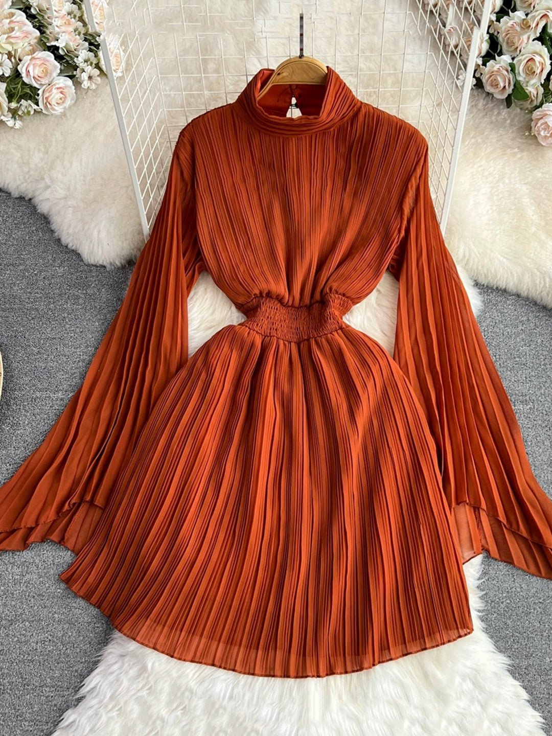 High Neck Chiffon Long Sleeve Fashion Dress