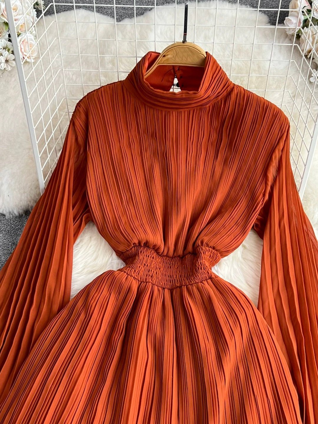 High Neck Chiffon Long Sleeve Fashion Dress - Image 3