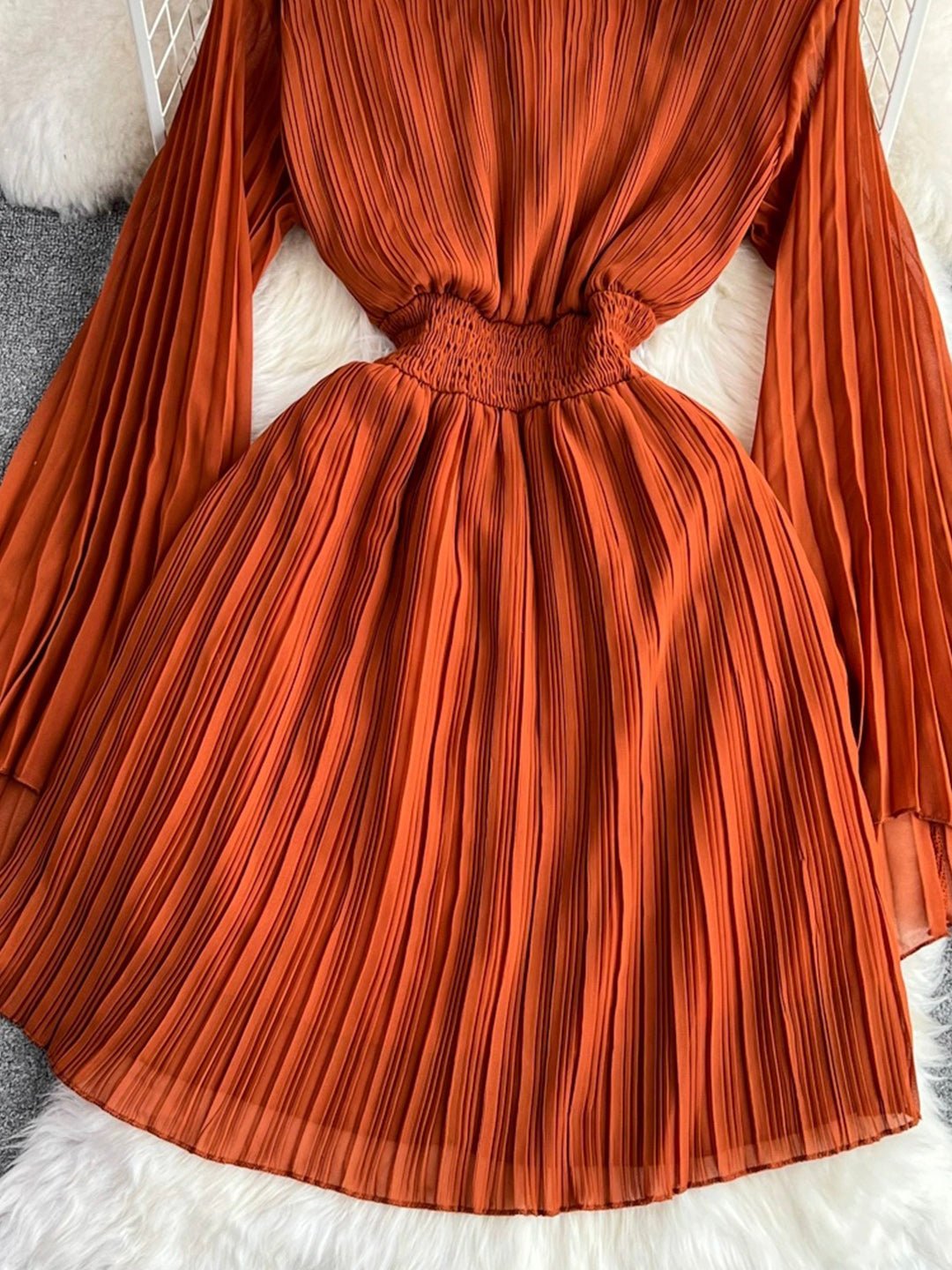 High Neck Chiffon Long Sleeve Fashion Dress - Image 5