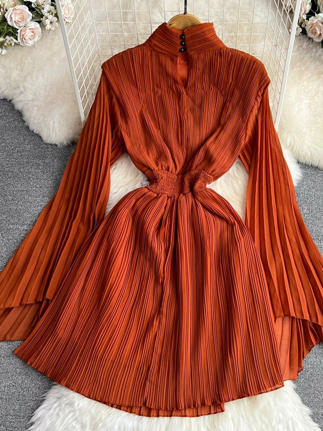 High Neck Chiffon Long Sleeve Fashion Dress - Image 13