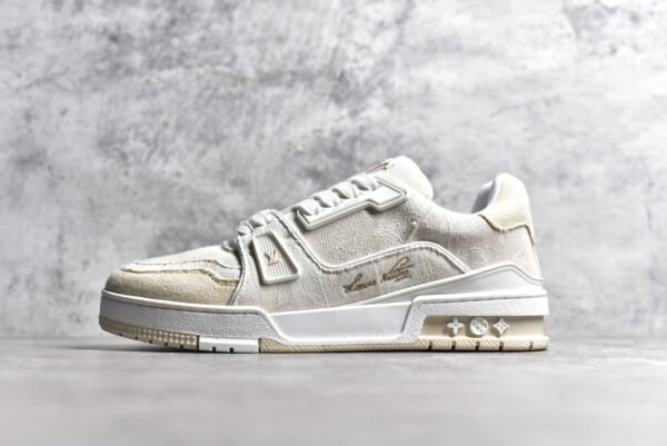 Louis Vuitton LV Trainer Beige White Monogram Denim    1AC689