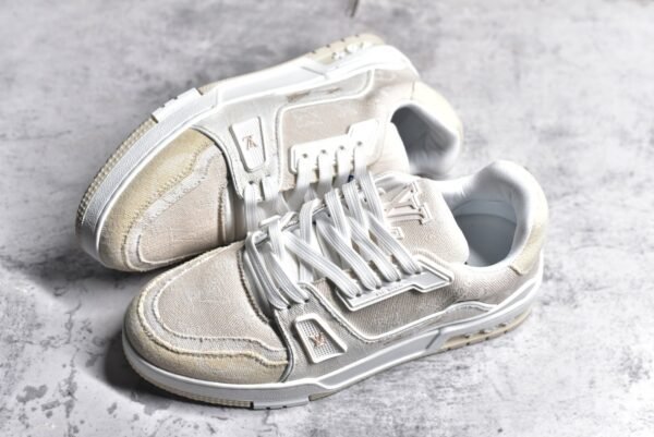 Louis Vuitton LV Trainer Beige White Monogram Denim    1AC689 - Image 7