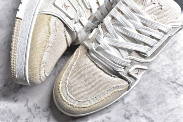 Louis Vuitton LV Trainer Beige White Monogram Denim    1AC689 - Image 8
