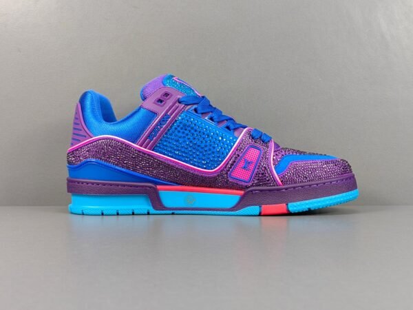 Louis Vuitton LV Trainer Purple Teal Metallic Crystal 1A9JWH - Image 2