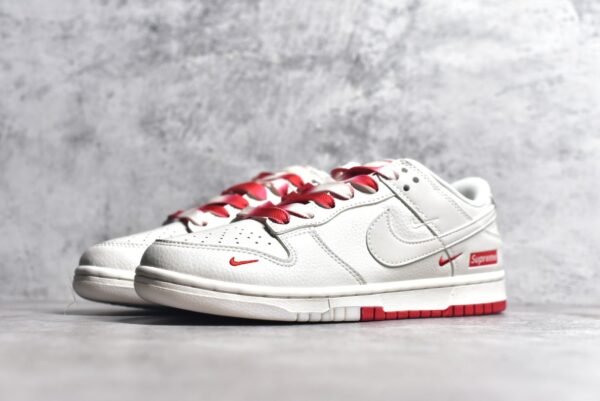Nike Dunk Low x Supreme White and Red Three Hooks    BB8675-107 - Image 2