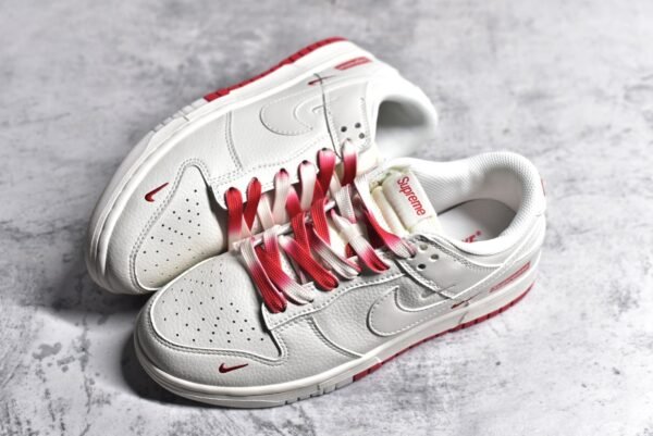 Nike Dunk Low x Supreme White and Red Three Hooks    BB8675-107 - Image 7