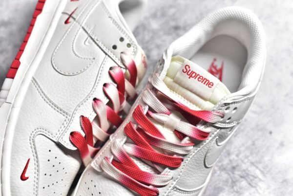 Nike Dunk Low x Supreme White and Red Three Hooks    BB8675-107 - Image 9