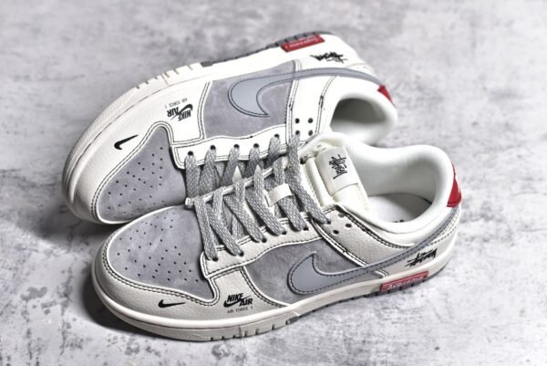 Nike SB Dunk Low Stusey Collaboration - Grey White Light Grey Hook    SJ2068-302 - Image 7